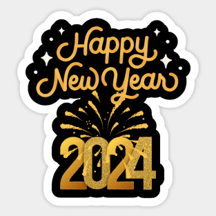 Happy New Year 2024 Gold Letters, Fireworks Design Sticker